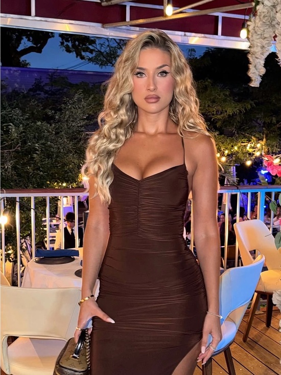 Dresses & Skirts - Sleeveless Ruched Brown Bodycon Dress